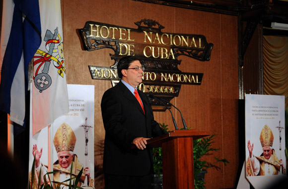 Bruno Rodríguez Parrilla en la inauguración de la Sala de Prensa