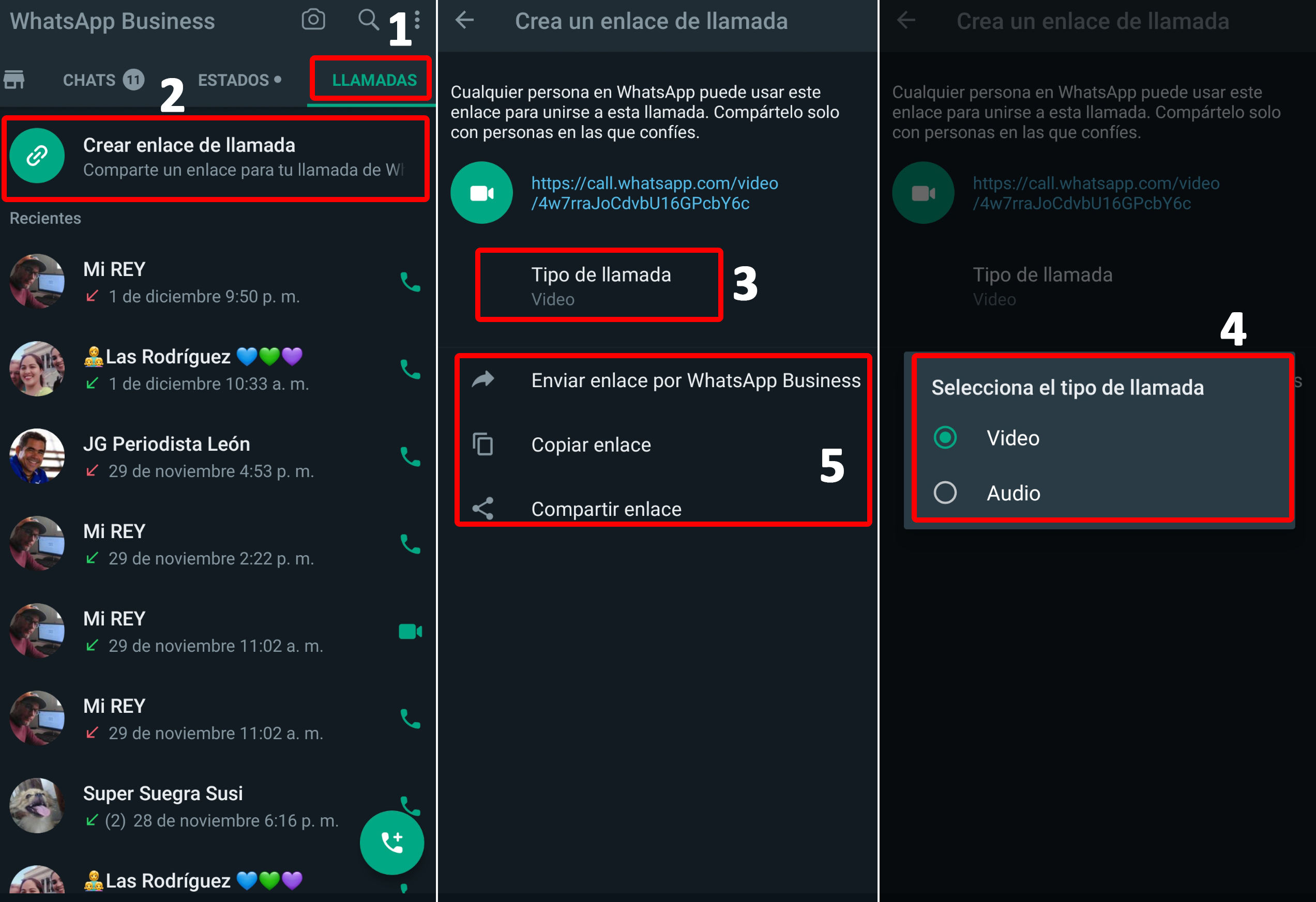 Pasos a seguir para crear llamadas y videollamadas por link