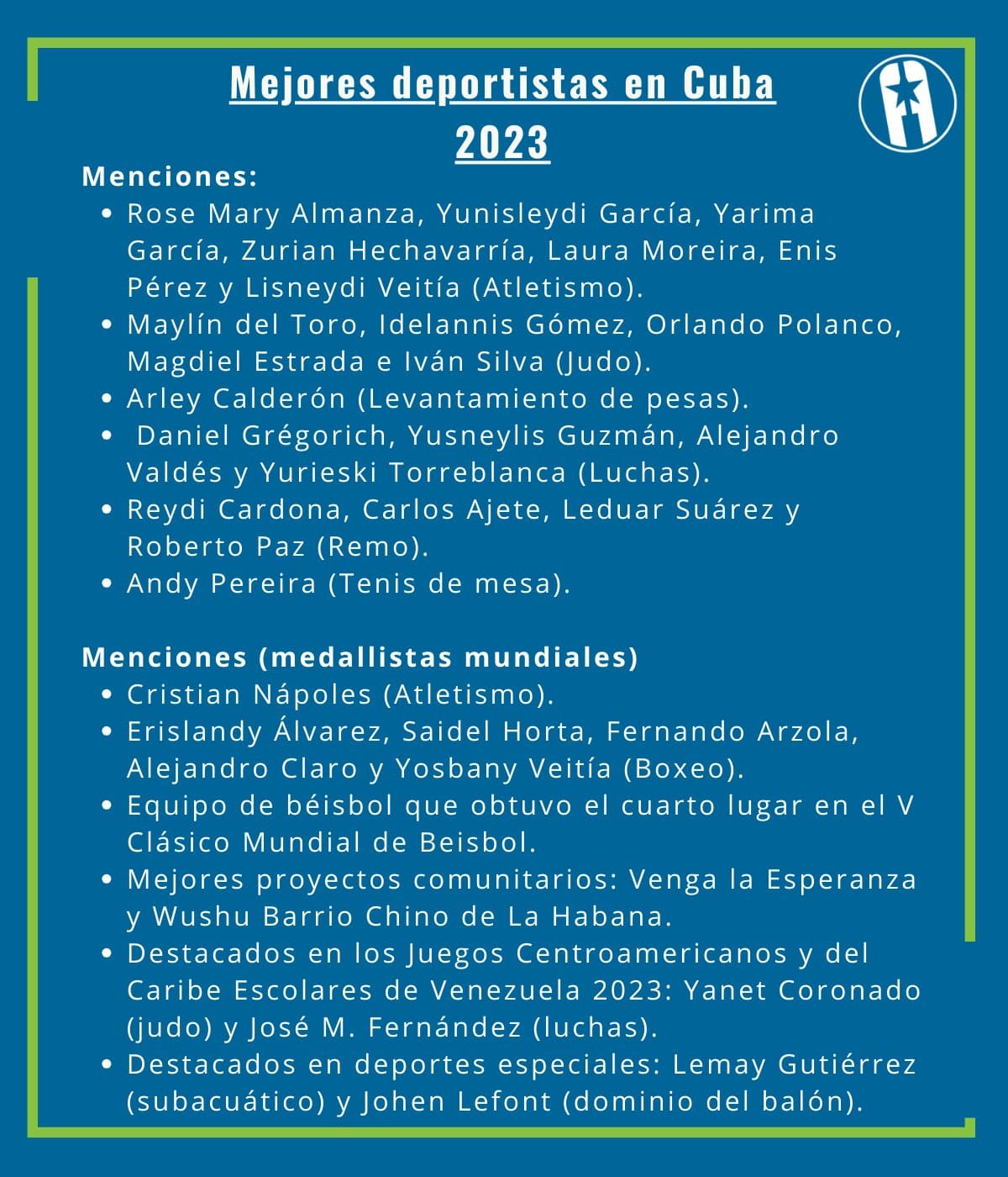 Mejores deportistas en Cuba 2023