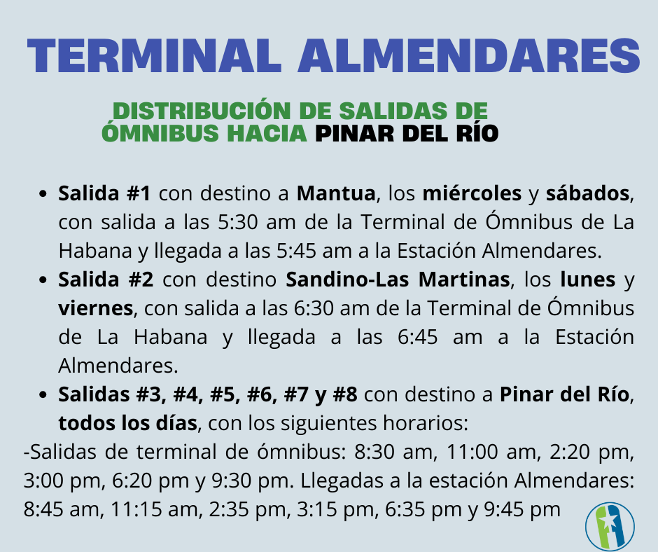 Distribución de salidas de ómnibus para Pinar del Río