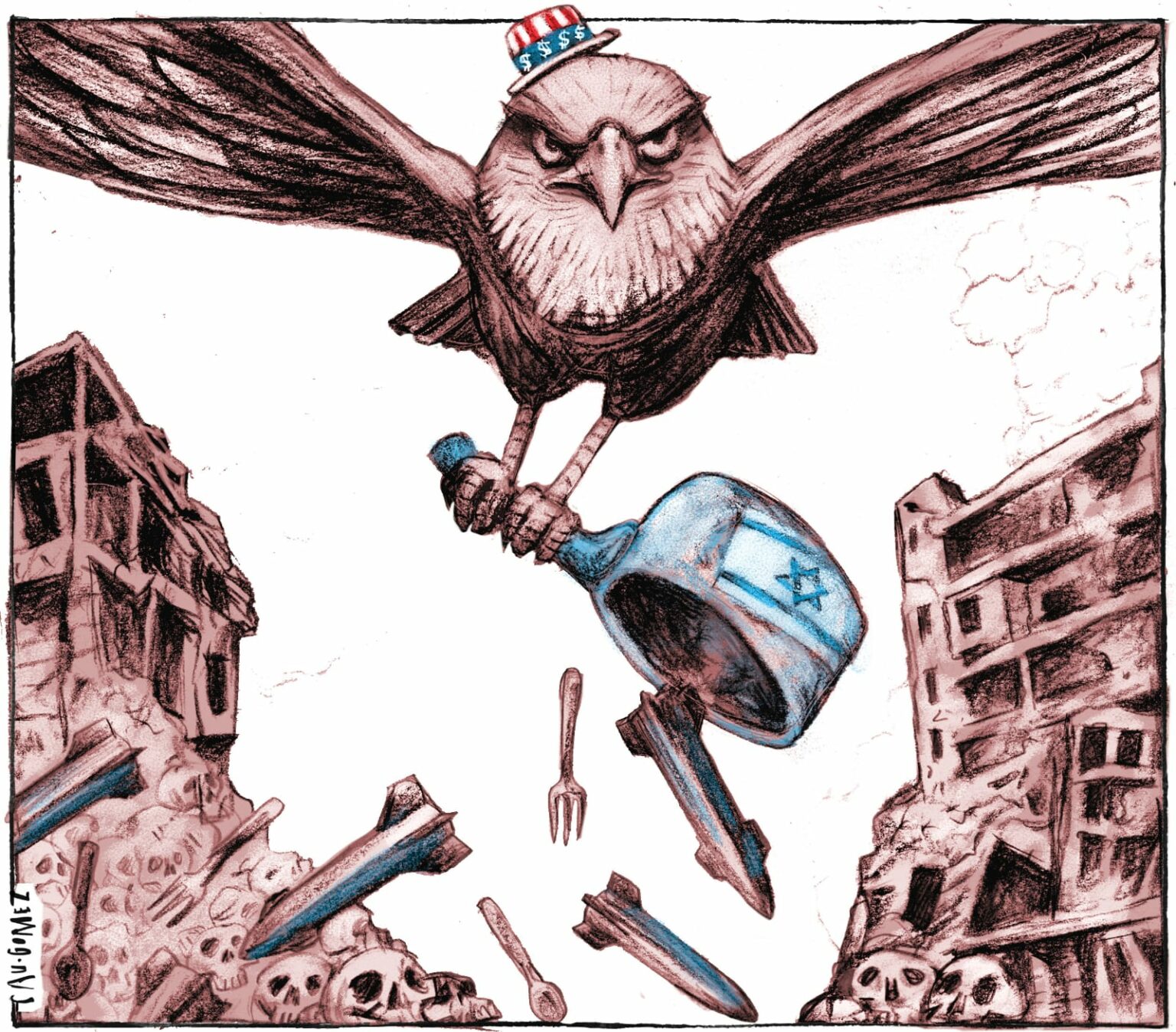 Dibujantes denuncian genocidio en Gaza.