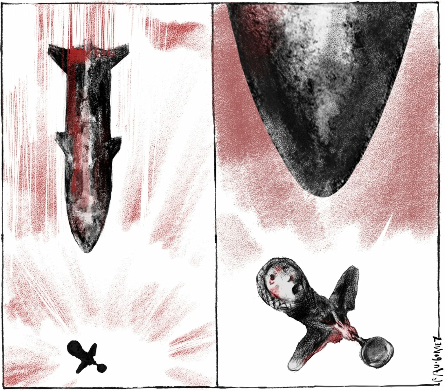 Dibujantes denuncian genocidio en Gaza.